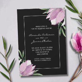 Invitación Boda floral de color acuático de magnolias moradas