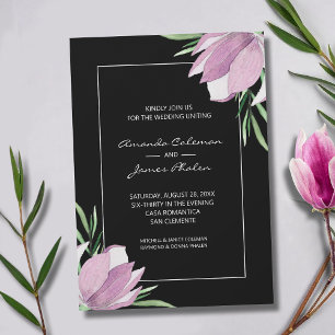 Invitación Boda floral de color acuático de magnolias moradas