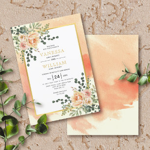 Invitación Boda floral de color acuático de melocotón coral
