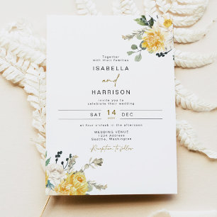 Invitación BODA floral de color acuático de primavera amarill