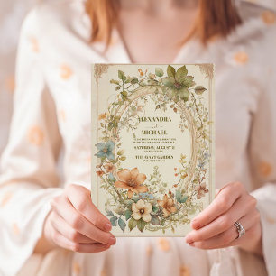Invitación Boda floral de color acuático de terracota de otoñ