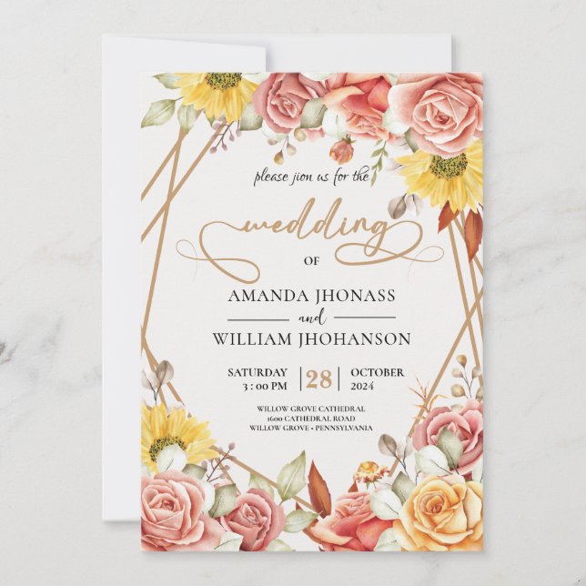 Invitación Boda floral de color acuático elegante moderno (Anverso)