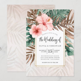 Invitación Boda floral de color acuático moderno y vegetación