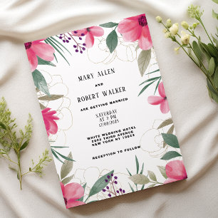 Invitación Boda floral de color acuático rosa brillante dorad