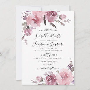 Invitación Boda floral de color acuático Rosa de Rubor