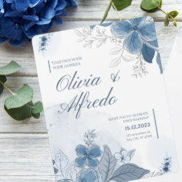 Invitación Boda floral de color azul