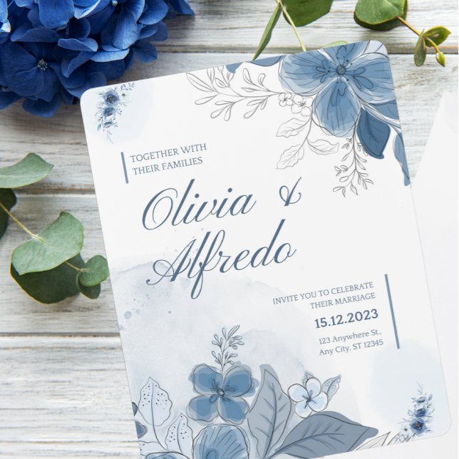 Invitación Boda floral de color azul (Subido por el creador)