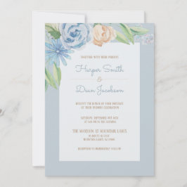 Invitación Boda floral de color azul claro