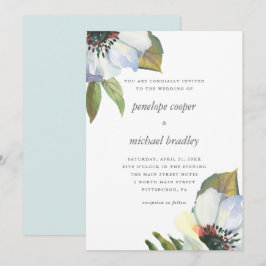 Invitación Boda floral de color azul de moda