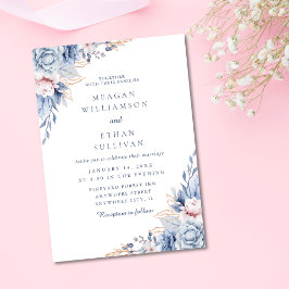 Invitación Boda floral de color azul elegante y moderno