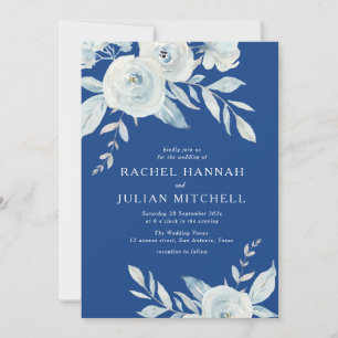 Invitación Boda floral de color azul marsella