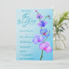 Invitación Boda floral de color azul naranja romántico