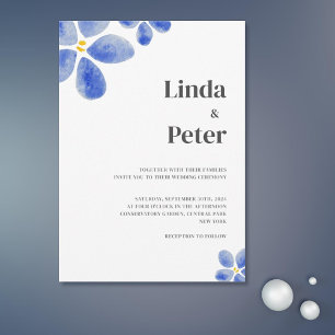 Invitación Boda floral de color azul simple