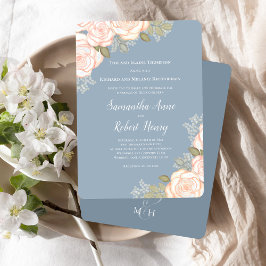 Invitación Boda floral de color azul turbio