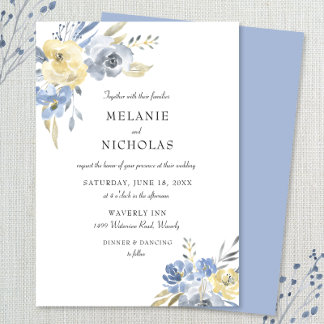 Invitación Boda floral de color azul turbio