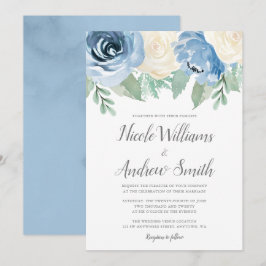 Invitación Boda floral de color azul turbio