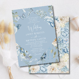 Invitación Boda floral de color azul turbio y romántico