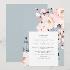 Invitación Boda floral de color azul turbio y Rubor