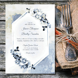 Invitación Boda floral de color azul turbio y ruidoso