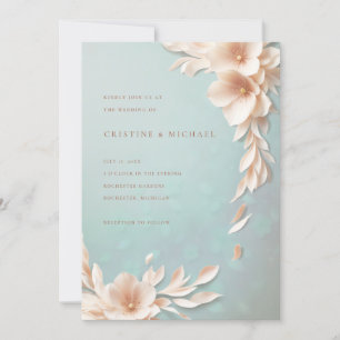 Invitación boda floral de color azul y aqua 3d