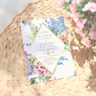Invitación Boda Floral de color azul y morado vibrante