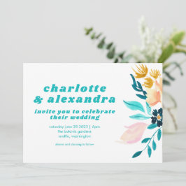 Invitación Boda floral de color azul y oro Verde azulado Boho