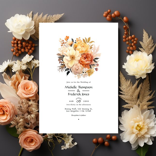 Invitación Boda floral de color beige, melocotón y arena (Subido por el creador)
