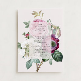 Invitación Boda floral de color blanco roto y botánico