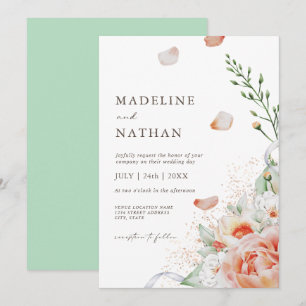 Invitación Boda floral de color blanco, verde menta y verde