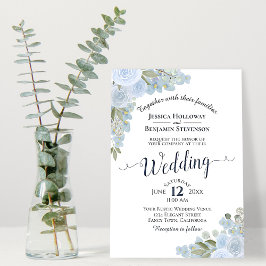 Invitación Boda floral de color blanco y azul turbio