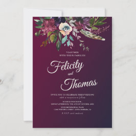 Invitación Boda floral de color burdeos oscuro