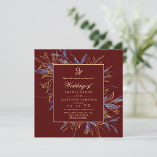 Invitación Boda floral de color burdeos oscuro y temperamenta