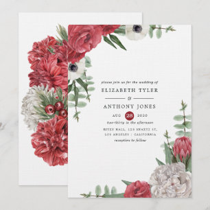 Invitación Boda floral de color burdeos y blanco