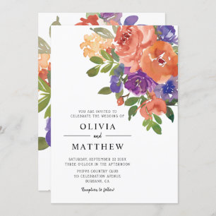 Invitación Boda floral de color coral púrpura moderno