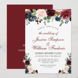 Invitación Boda floral de color de agua azul de la Marina de