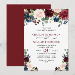 Invitación Boda floral de color de agua azul de la Marina de