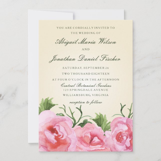Invitación Boda Floral de color de agua Begonias (Anverso)