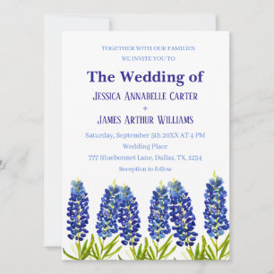 Invitación Boda Floral de color de agua de Bluebonnets Texas