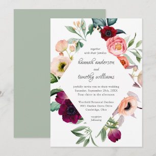 Invitación Boda floral de color de agua de boho ruso