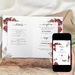 Invitación Boda floral de color de agua de Borgoña