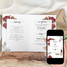 Invitación Boda floral de color de agua de Borgoña