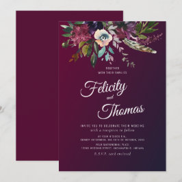 Invitación Boda floral de color de agua de Borgoña