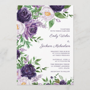 Invitación Boda floral de color de agua de lavado púrpura de