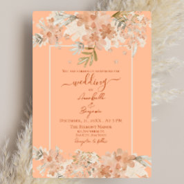 Invitación Boda floral de color de agua de piel de piel de pi