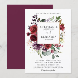 Invitación Boda floral de color de agua de Rubor de Borgoña