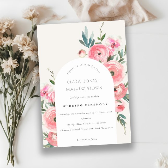Invitación Boda floral de color de agua rosa rosa orquídea (Subido por el creador)