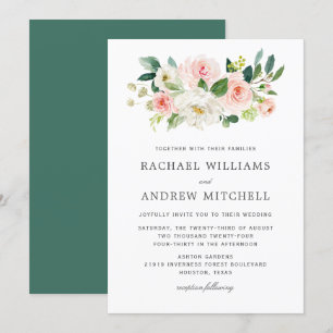 Invitación Boda floral de color de agua rosa Rubor