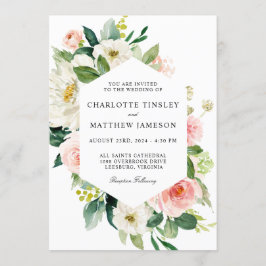 Invitación Boda floral de color de agua rosa Rubor