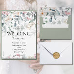 Invitación Boda floral de color de agua rosa verde<br><div class="desc">Hermosas flores modernas y elegantes de color rosa delicado y crema con suave vegetación acuática. Flores silvestres rosas y cremas. Baraja verde pastel suave de la carta. Esta elegante y romántica invitación a una boda durante todo el año es más sofisticada. También se añade una tipografía simple y de moda...</div>