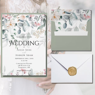 Invitación Boda floral de color de agua rosa verde